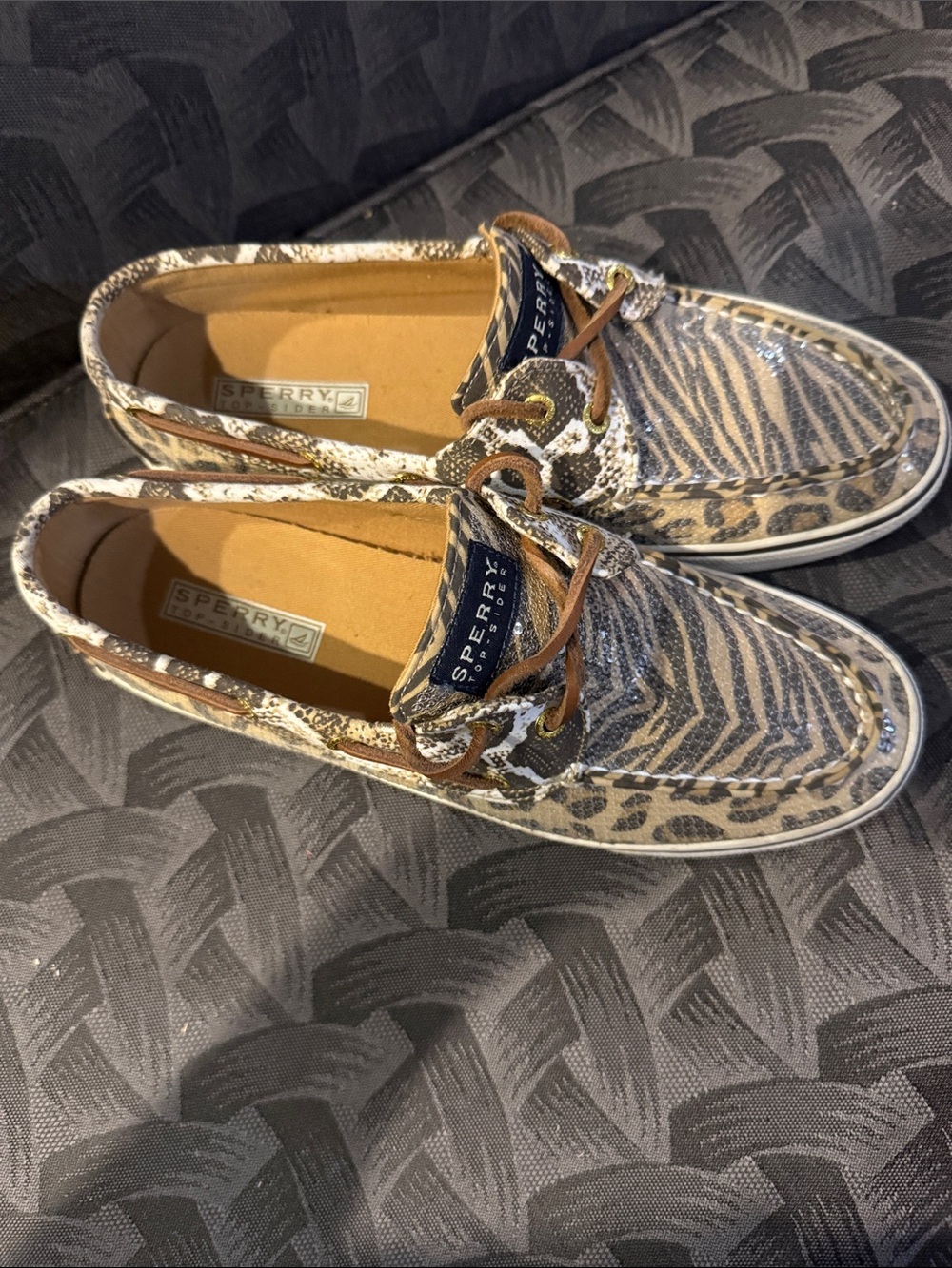 Sperry Top-Sider Women’s Sequin Leopard Animal Print Boat Shoes Size 8 Brown Tan - Picture 4 of 7